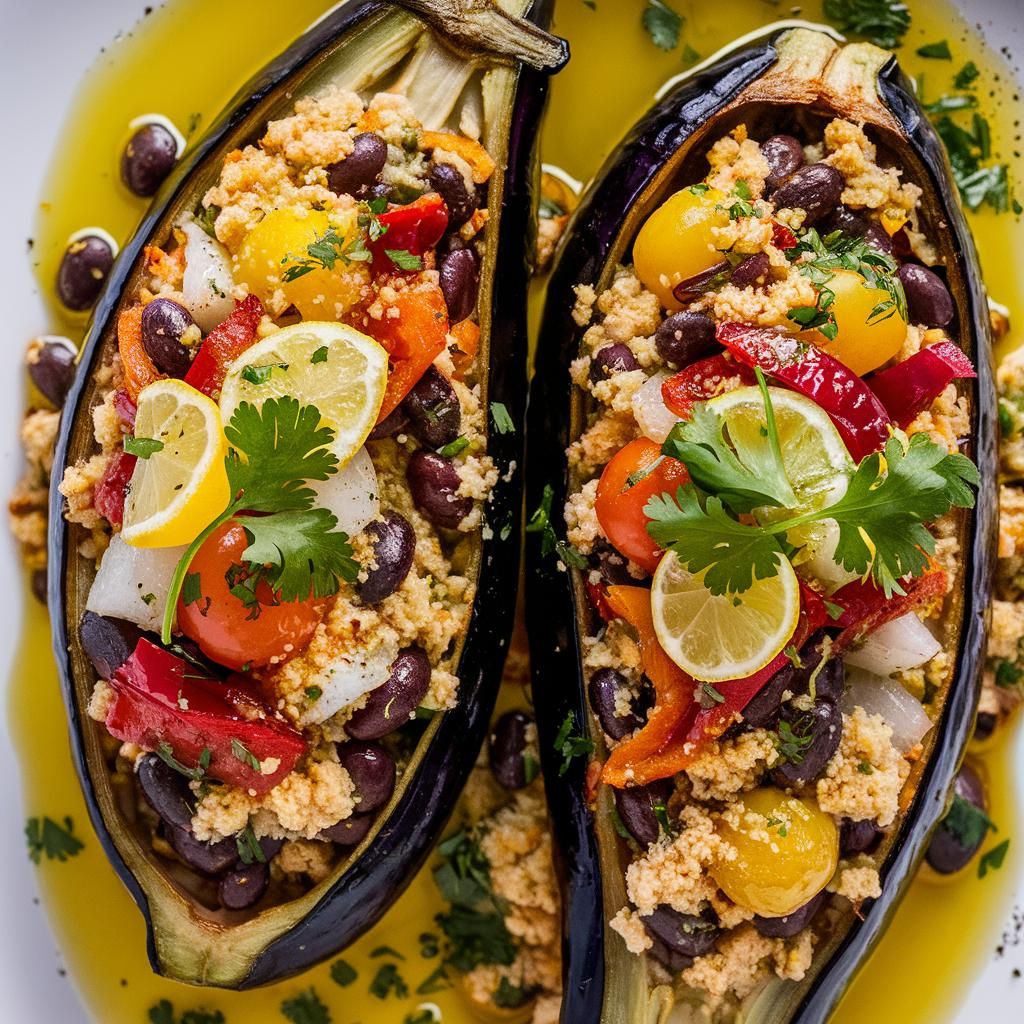 Berenjenas Rellenas de Couscous y Frijoles