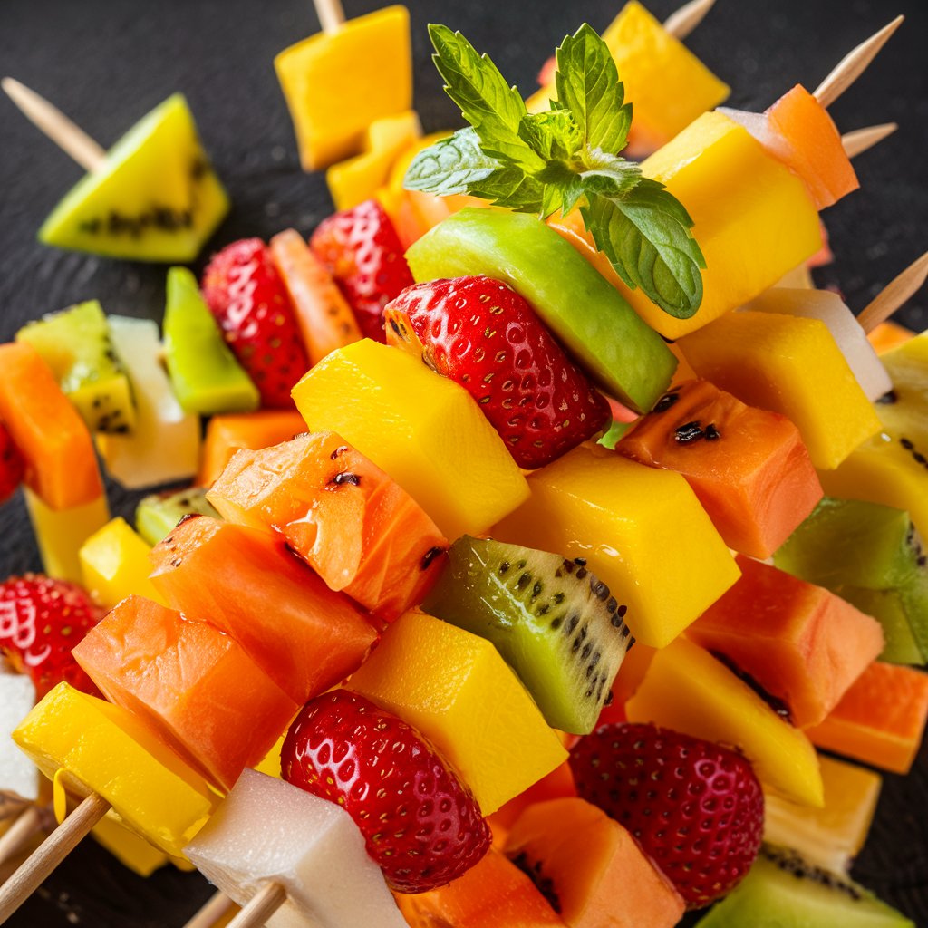 Brochetas Veganas de Frutas Tropicales