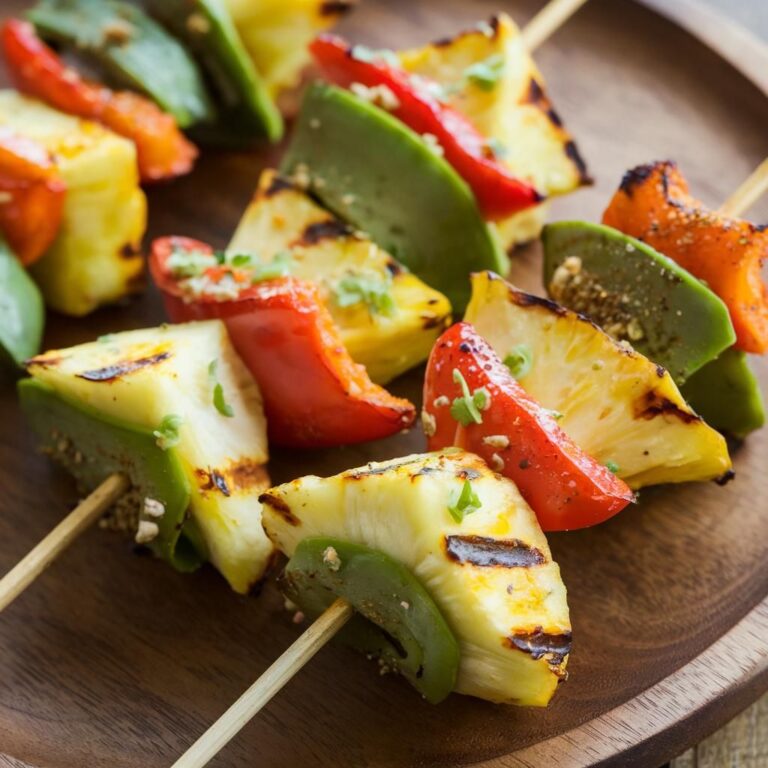 Brochetas Veganas de Nopal, Pimientos y Piña