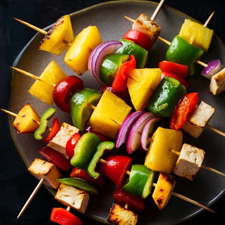 Brochetas Veganas de Piña y Tofu