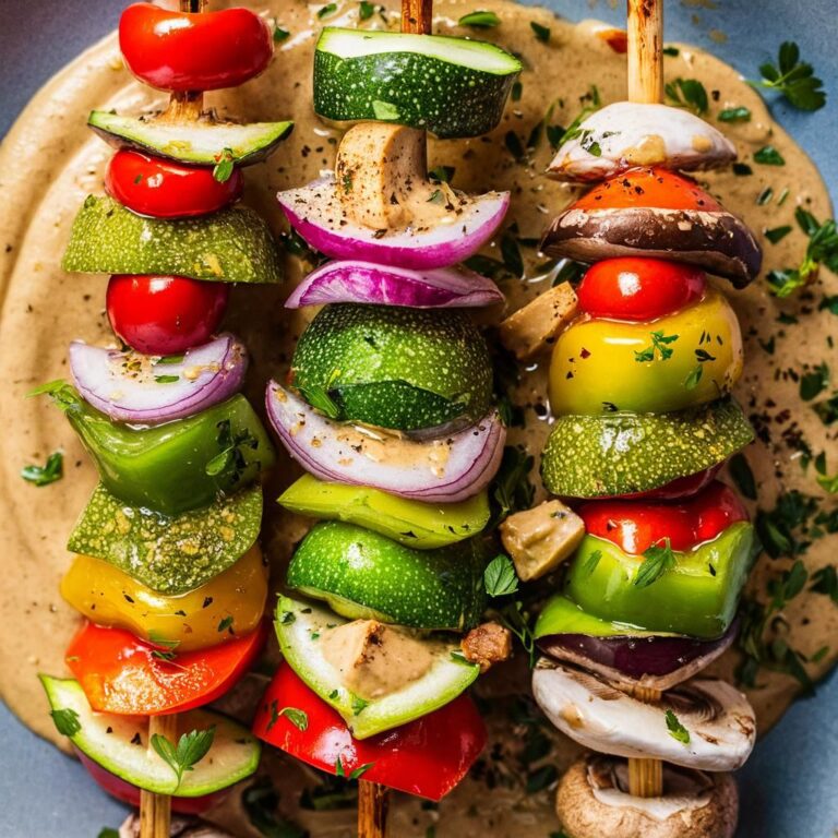 Brochetas Veganas de Verduras con Salsa de Almendra