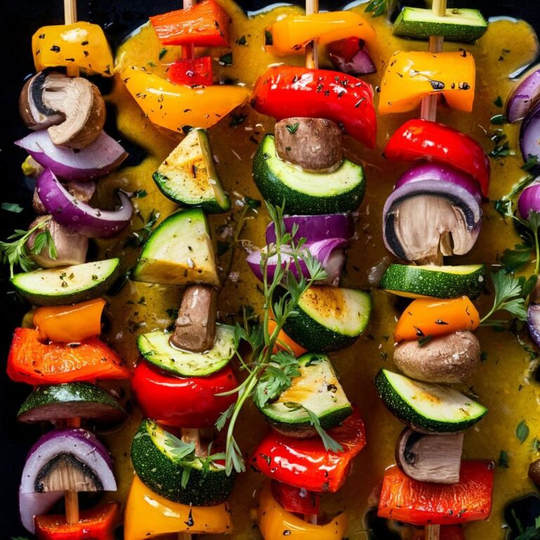 Brochetas de Verduras Asadas con Salsa de Almendra