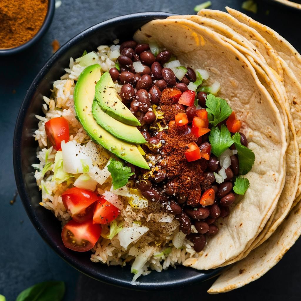 Burritos Veganos de Arroz Integral y Frijoles Negros