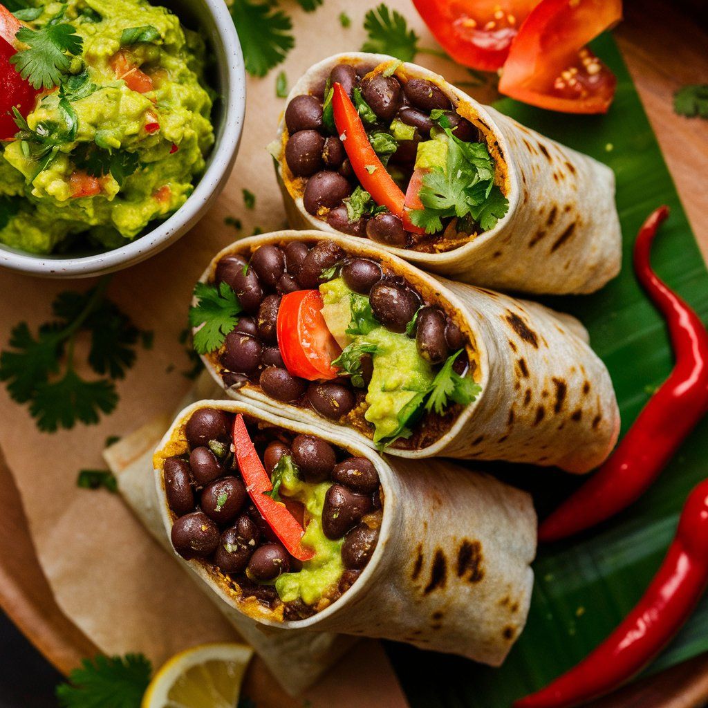 Burritos Veganos de Frijoles y Guacamole