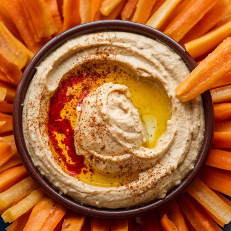 Dip Vegano de Hummus y Pimiento Asado con Palitos de Zanahoria