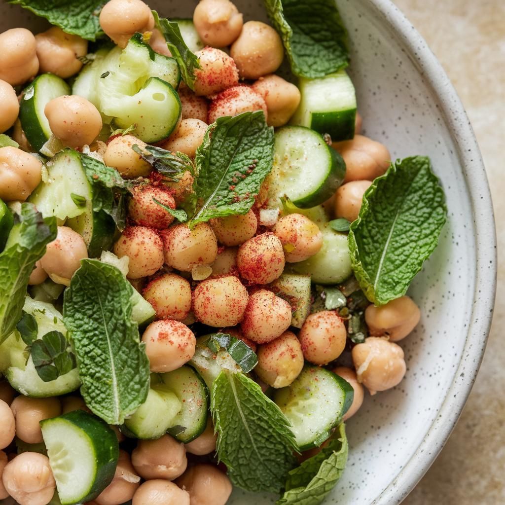 Ensalada Vegana de Garbanzos Pepino y Menta