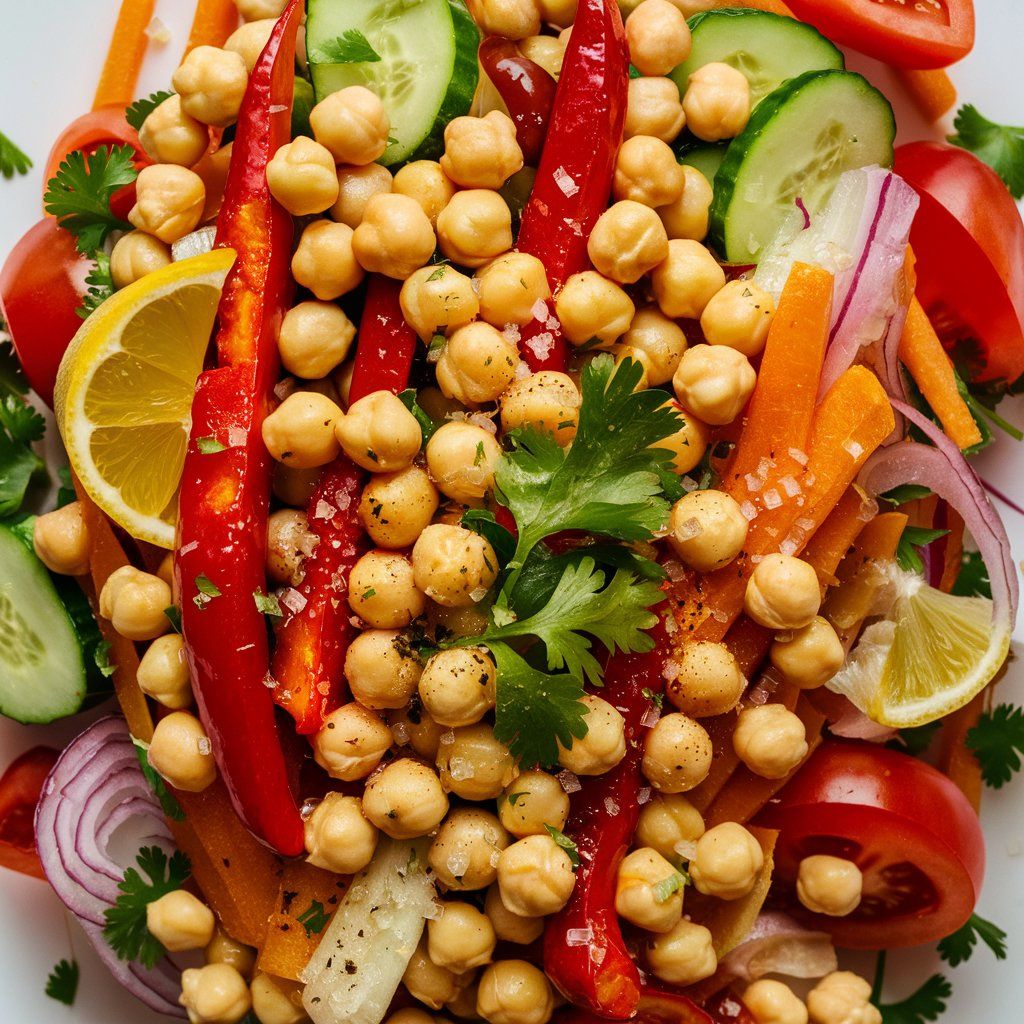 Ensalada Vegana sin Gluten de Garbanzos y Verduras