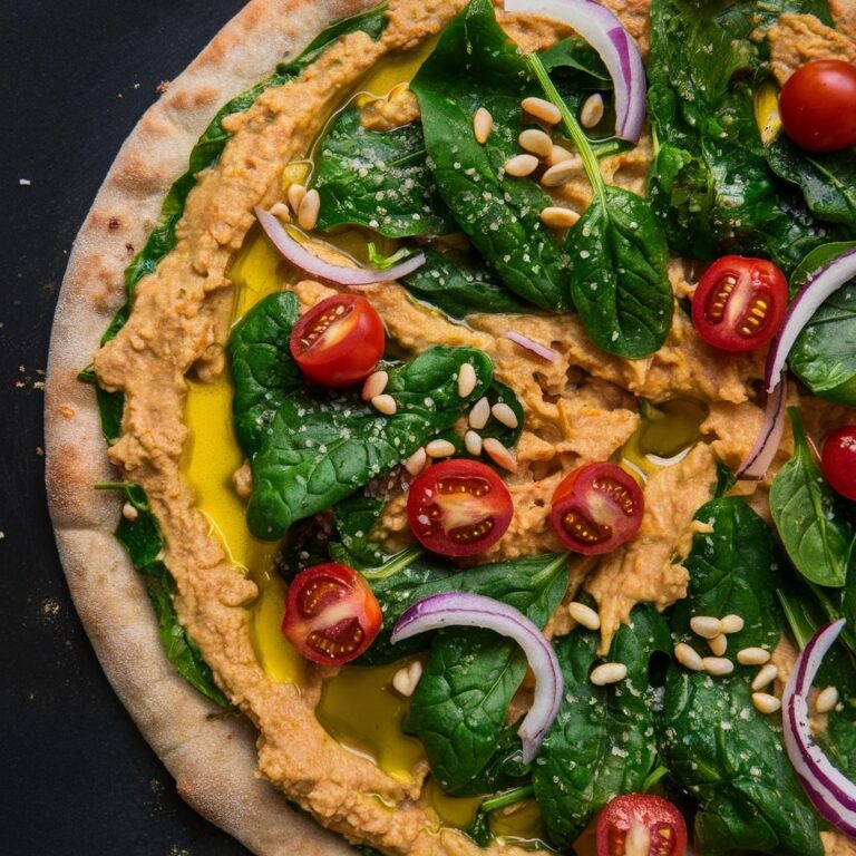 Pizza Vegana de Hummus y Espinacas