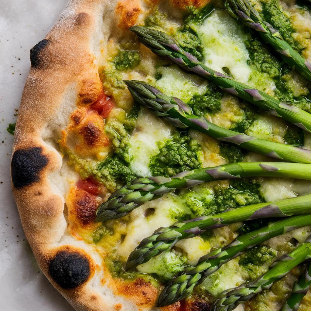 Pizza Vegana de Masa de Garbanzo con Pesto y Espárragos