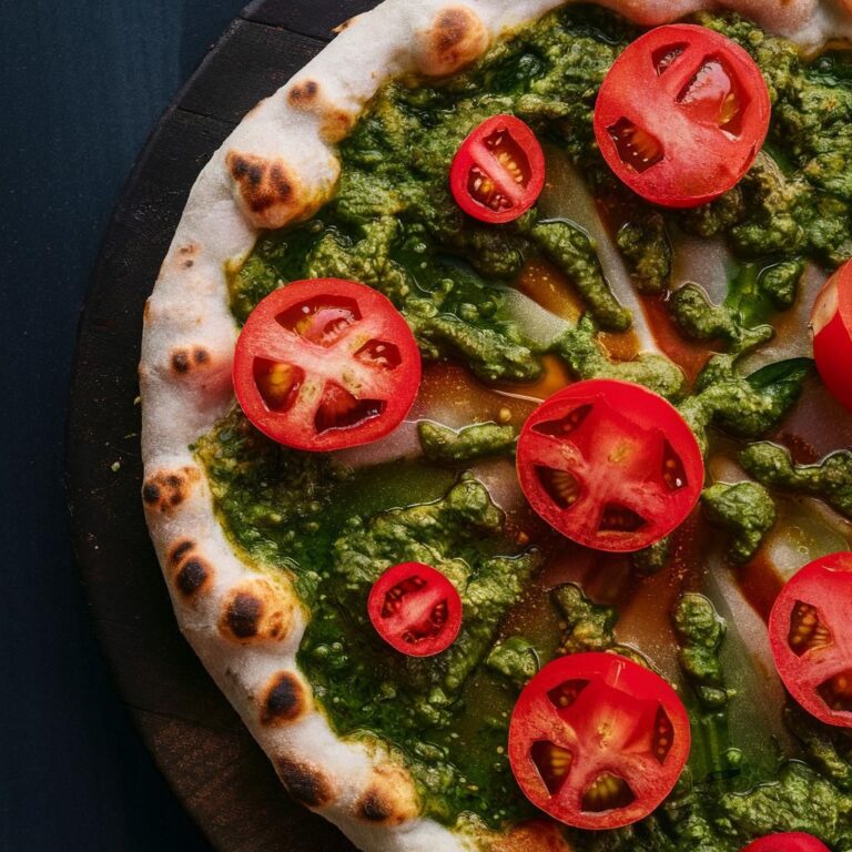 Pizza Vegana de Pesto y Tomates Cherry