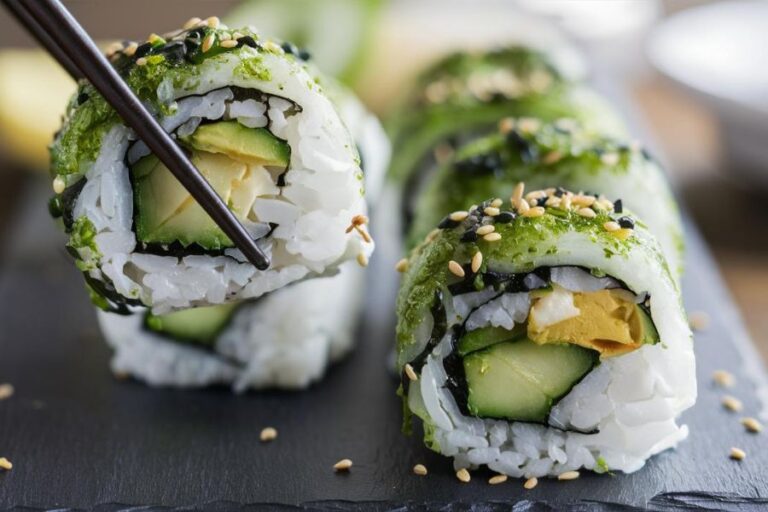 Rollos de Sushi Vegano con Aguacate y Pepino