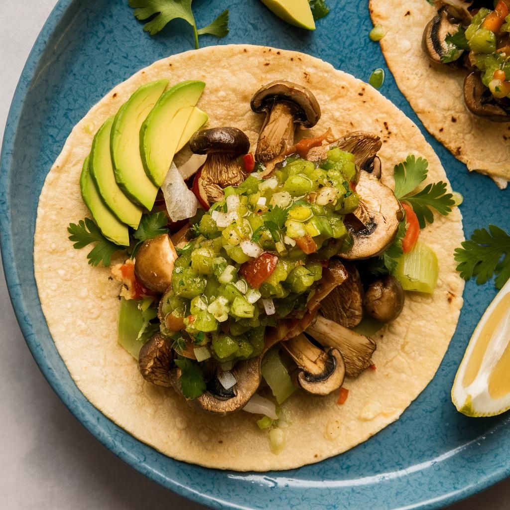 Tacos Veganos de Champiñones y Salsa Verde