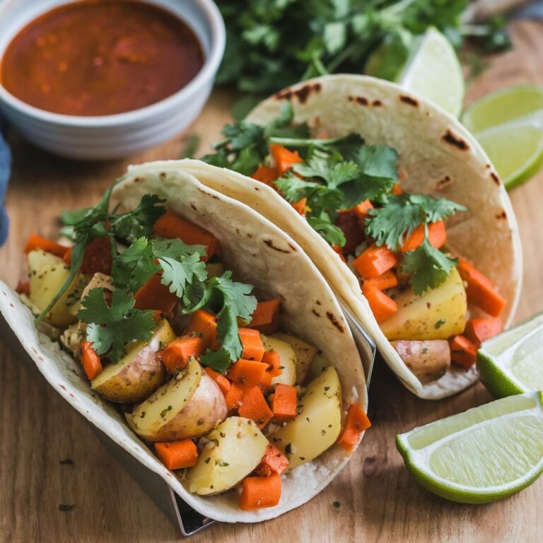 Tacos Veganos de Papa y Zanahoria con Salsa de Chipotle