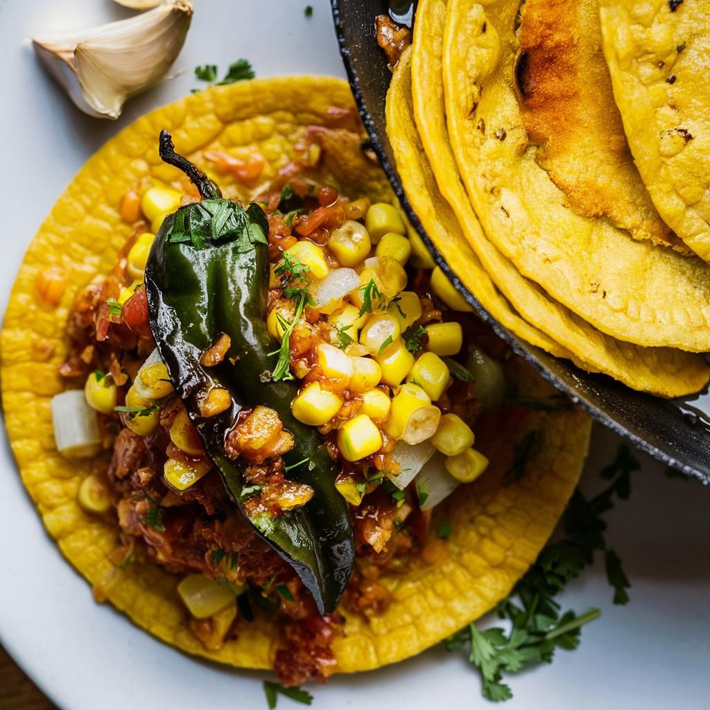 Tortillas Veganas de Maíz con Rajas y Elote