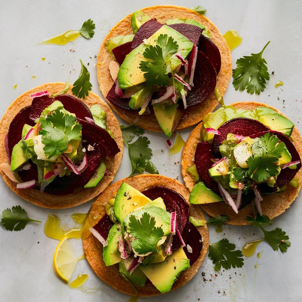 Tostadas Veganas de Betabel y Aguacate