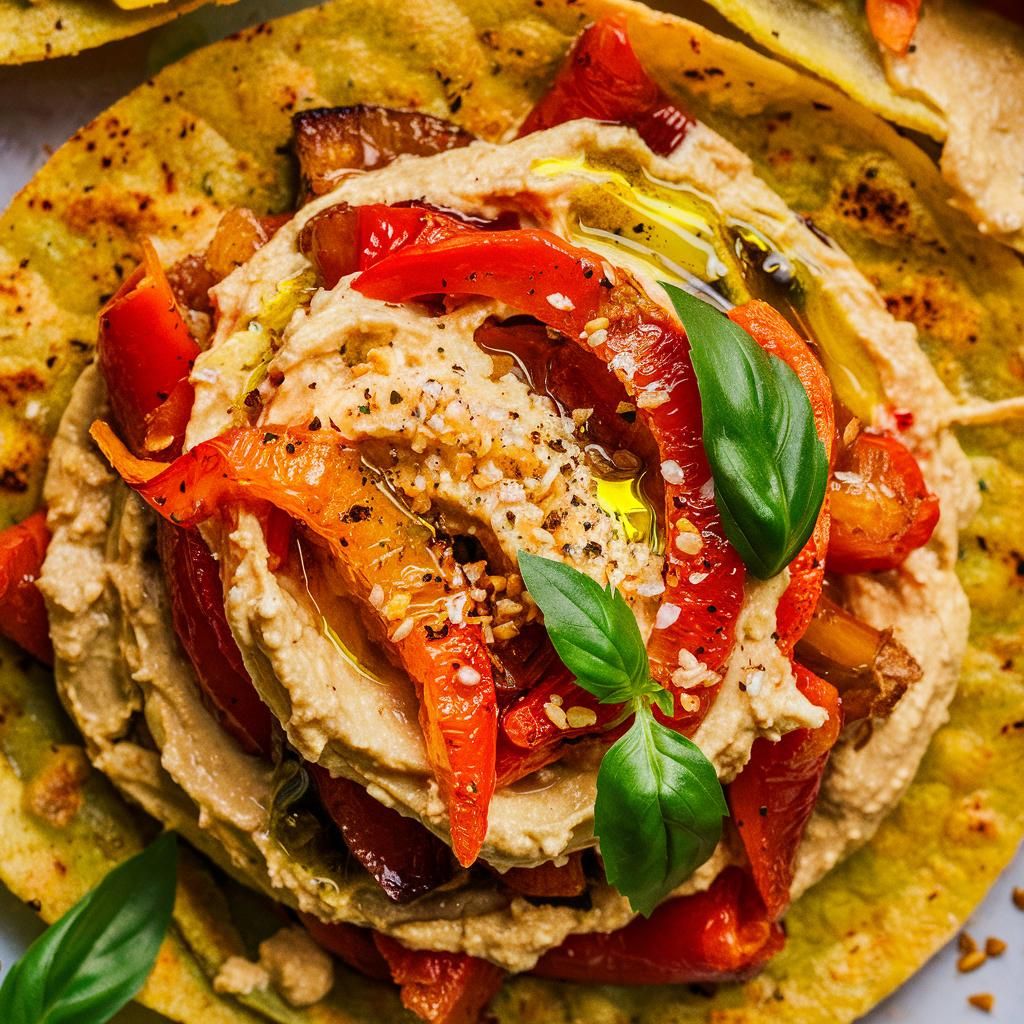 Tostadas Veganas de Hummus y Pimientos Asados