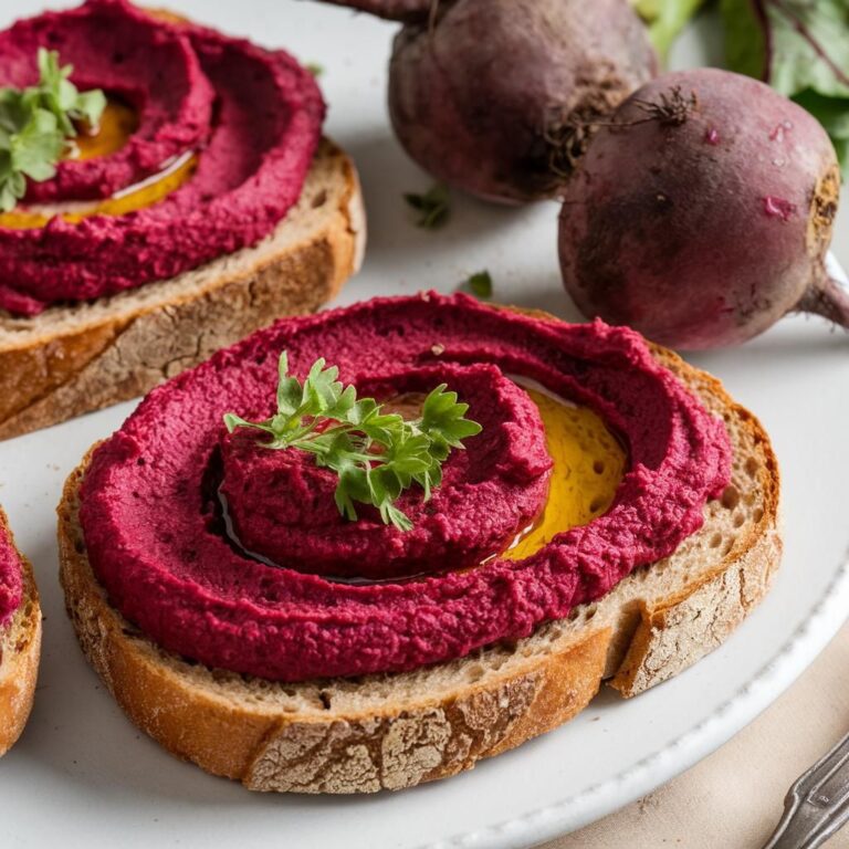 Tostadas Veganas de Pan Integral con Hummus de Remolacha