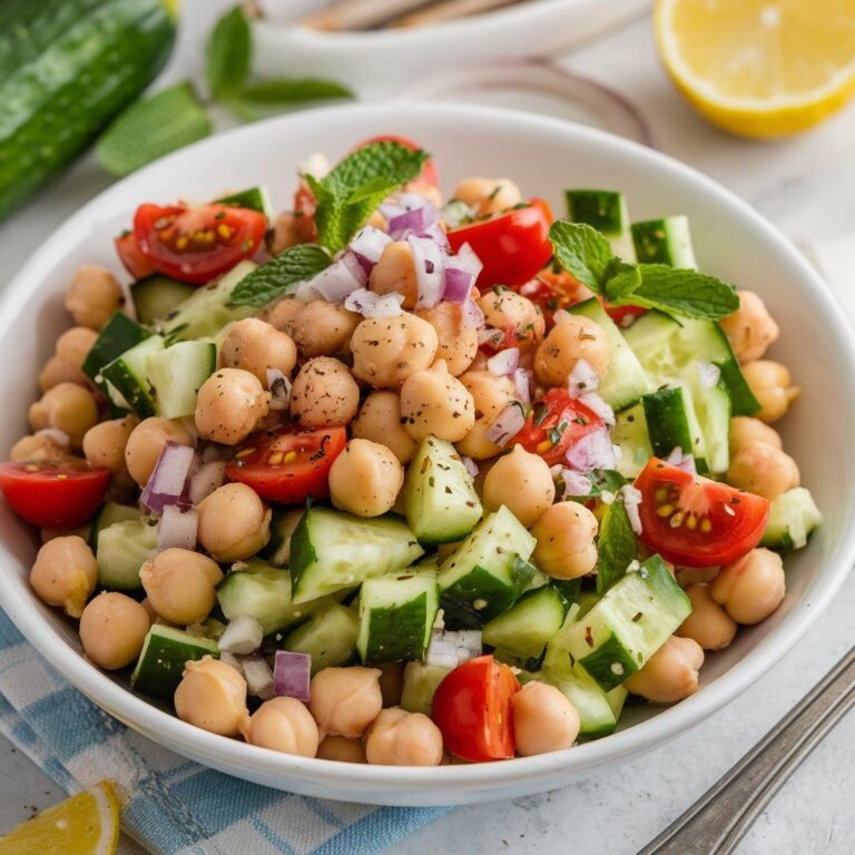 Ensalada Vegana de Garbanzos, Pepino y Menta