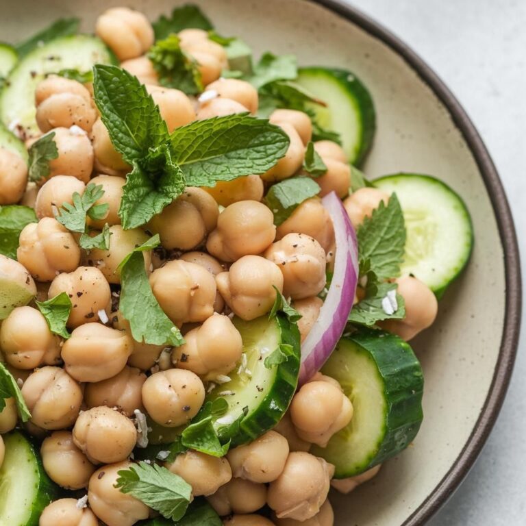 Ensalada Vegana de Garbanzos con Pepino y Hierbabuena