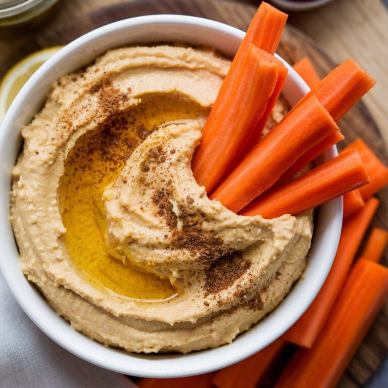 Hummus Vegano de Pimiento Asado con Palitos de Zanahoria