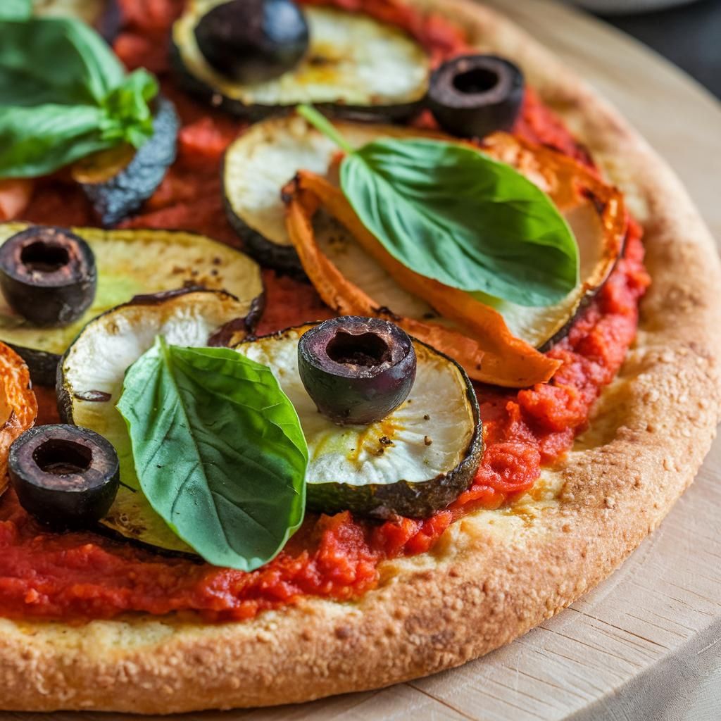 Pizza Vegana de Masa de Garbanzo con Verduras Asadas