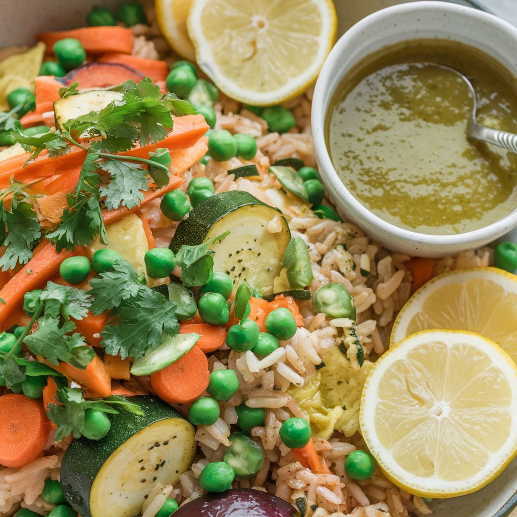 Arroz Vegano con Verduras y Salsa Verde