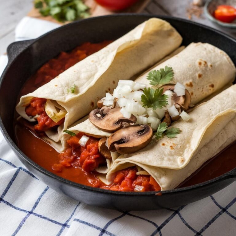 Enchiladas Veganas con Salsa Roja y Hongos