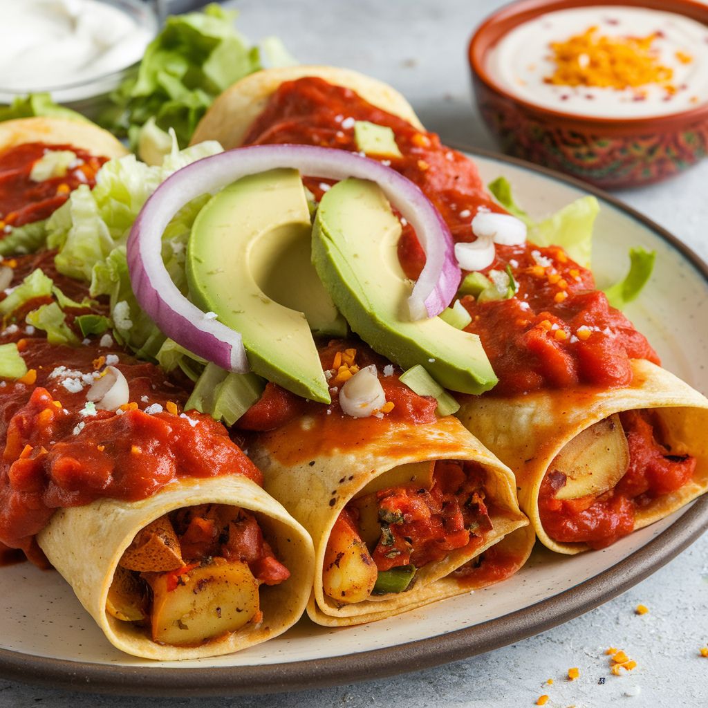 Enchiladas Veganas con Salsa Roja y Papa