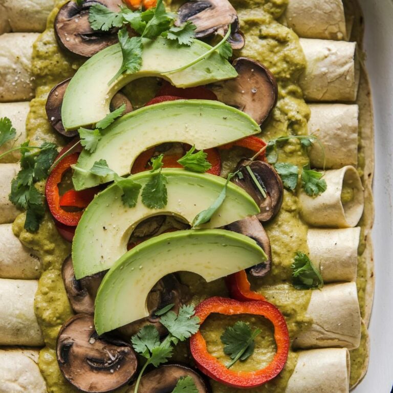 Enchiladas Veganas con Salsa Verde y Verduras Asadas