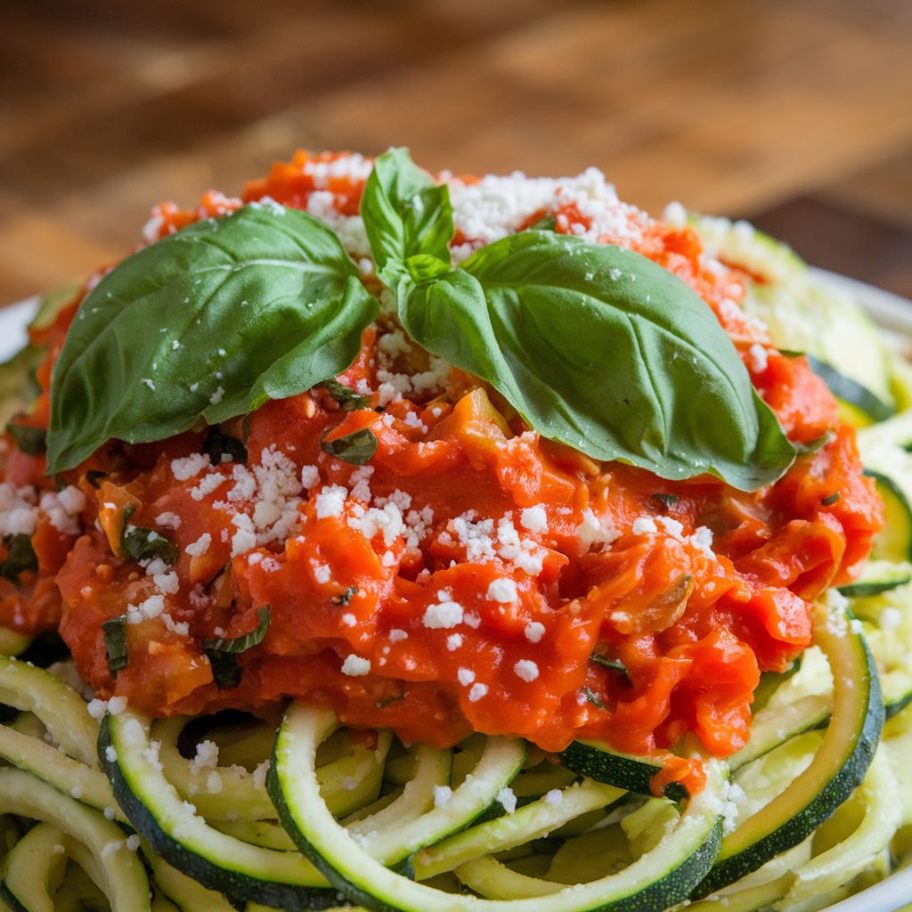 Fideos de Calabacín con Salsa de Tomate y Albahaca