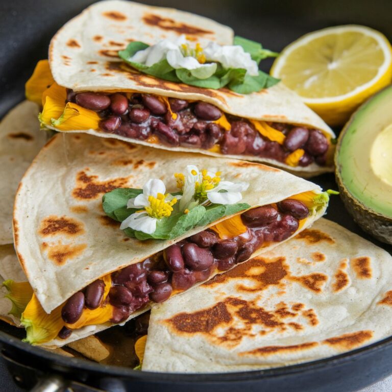 Quesadillas Veganas de Flor de Calabaza y Frijoles