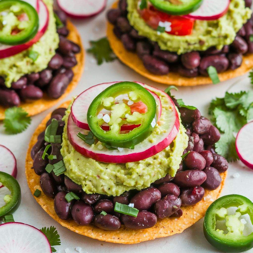 Tostadas Veganas de Frijoles con Guacamole