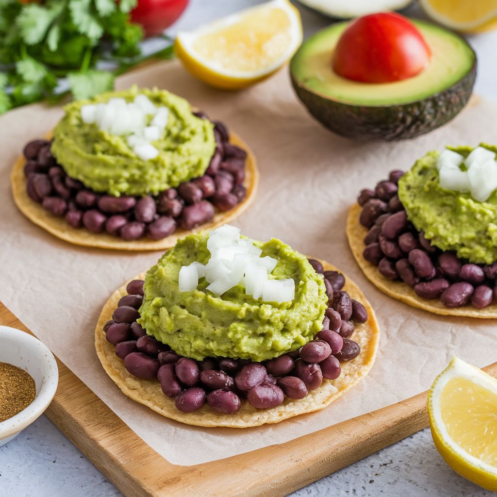 Tostadas Veganas de Frijoles y Guacamole