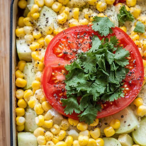 Cazuela de Chayote y Elote Vegana