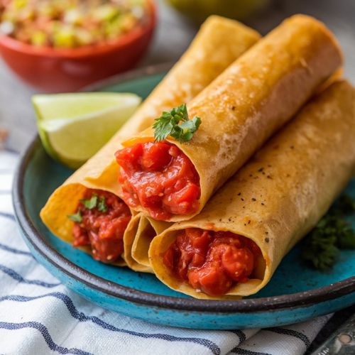 Flautas Veganas de Papa y Salsa Roja