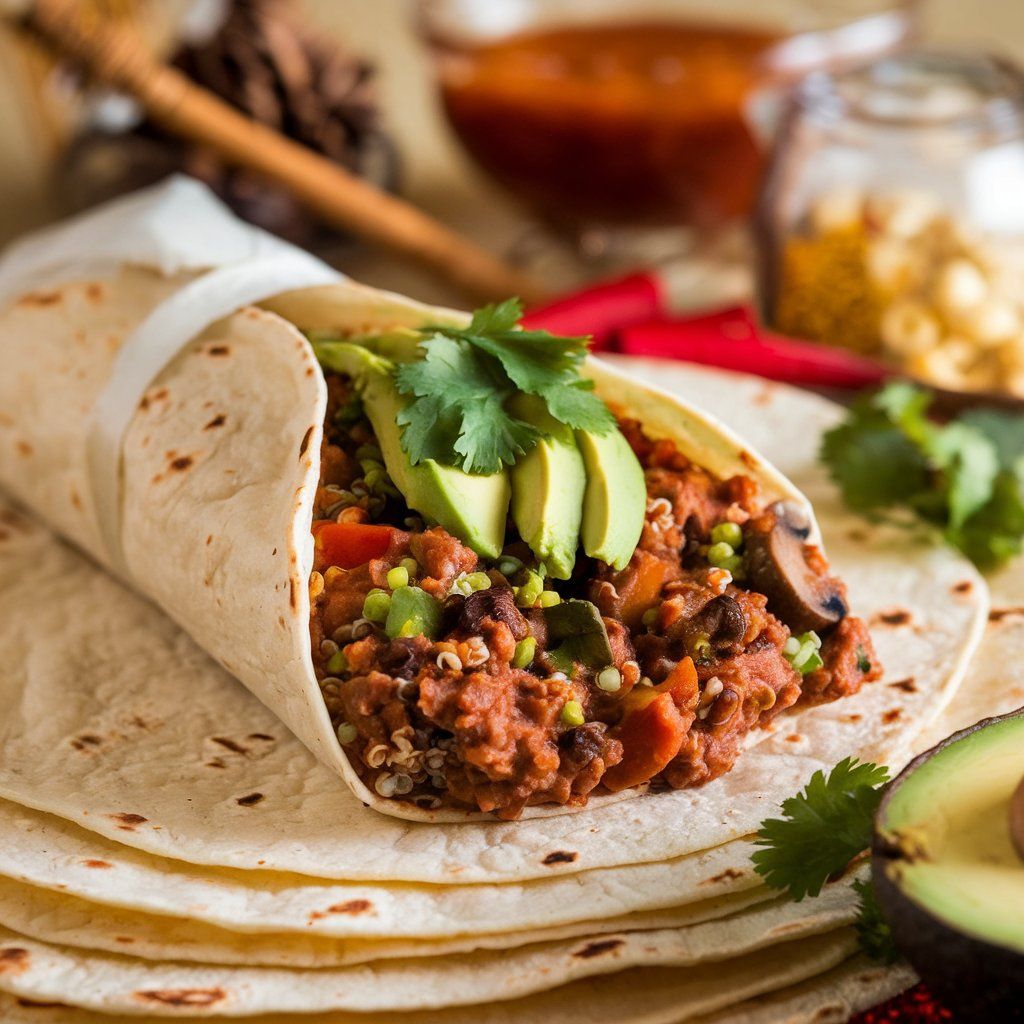 Burritos Veganos Navideños de Quinoa y Setas