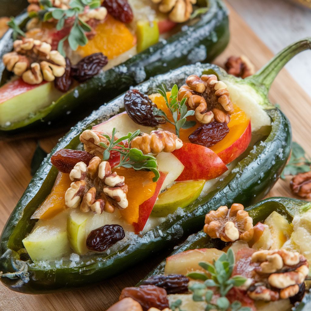 Chiles Rellenos Veganos de Nuez y Frutas Navideñas