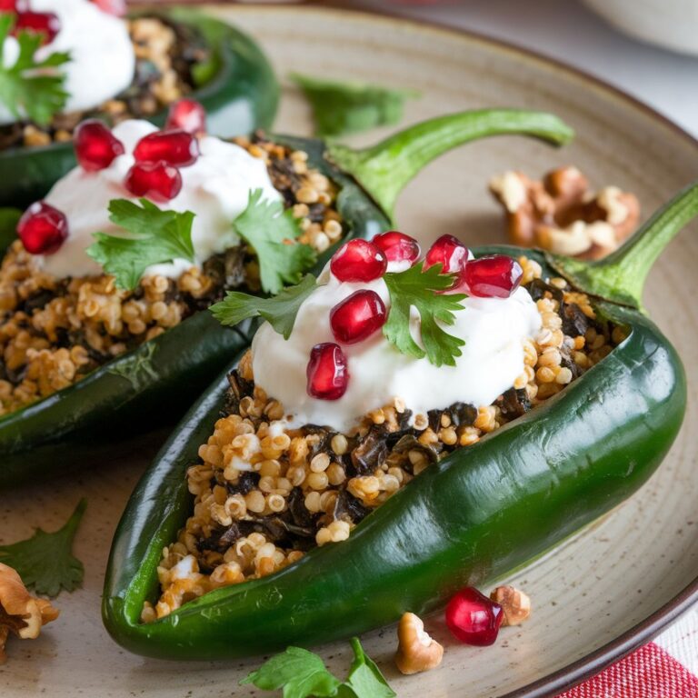 Chiles Rellenos Veganos de Quinoa y Espinaca con Salsa Nogada