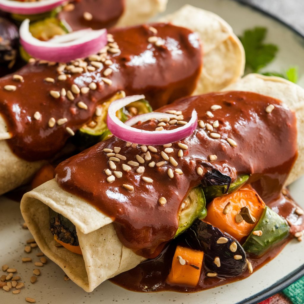 Enchiladas Navideñas Veganas de Mole con Verduras Asadas