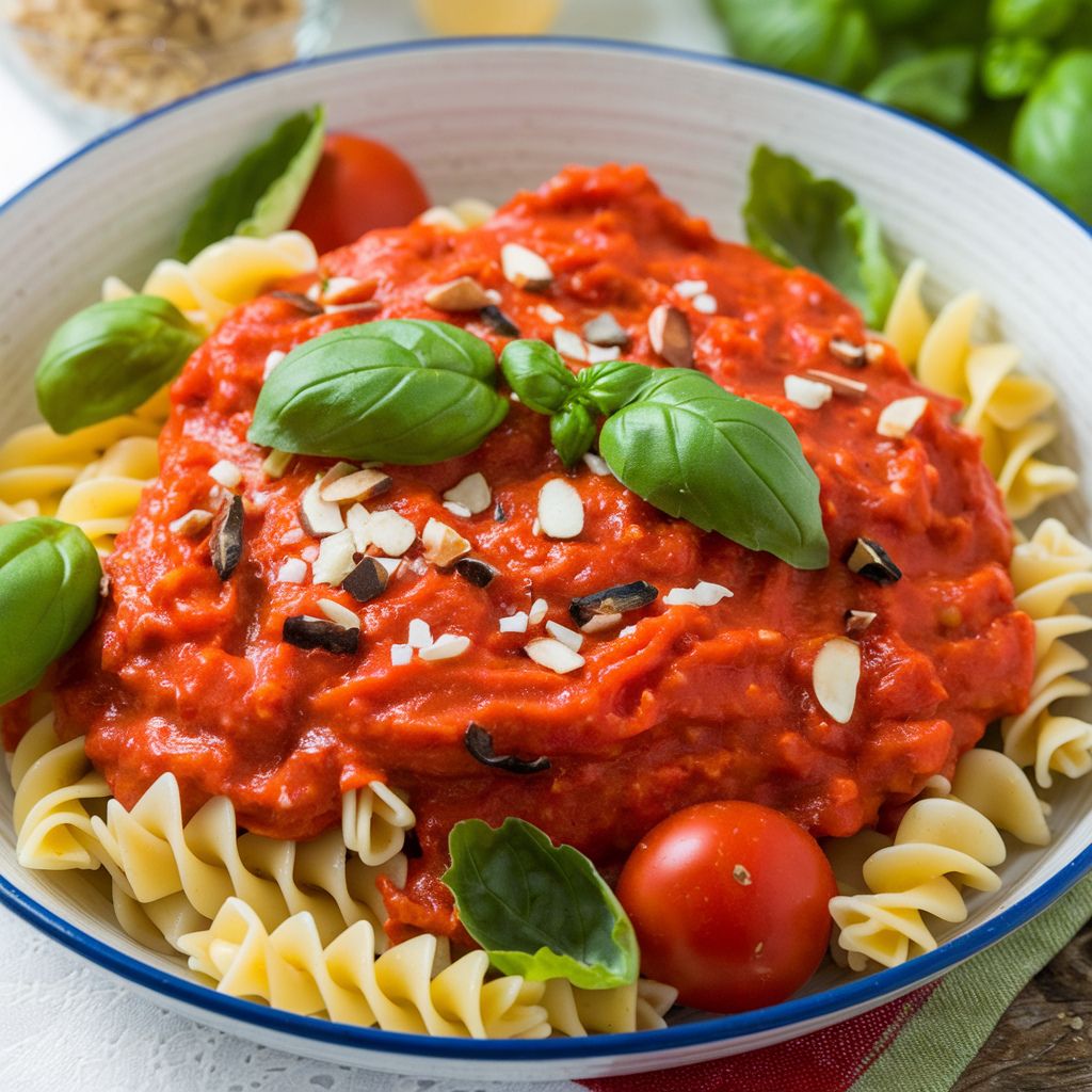 Pasta Navideña Vegana con Salsa de Tomate y Albahaca