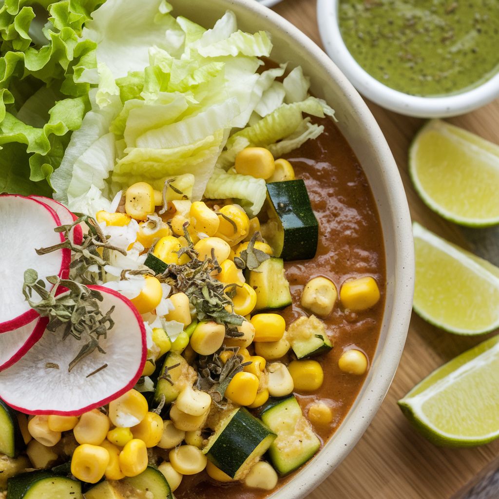 Pozole Verde Vegano con Calabacitas y Elote