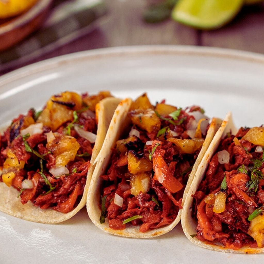 Tacos Veganos Navideños de Setas al Pastor