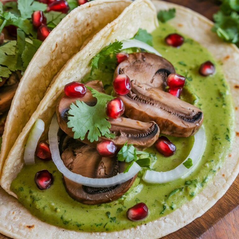 Tacos Veganos de Champiñones en Salsa Verde Navideña